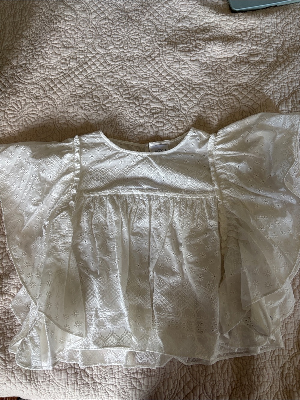 Misa Los Angeles White Eyelet Flutter Top for Women, S, NWT